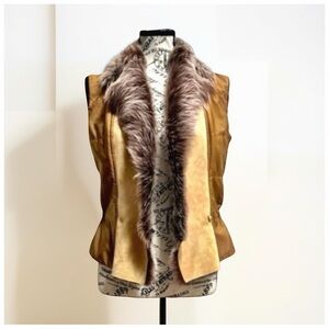 Ermanno Scervino Leather Faux Fur Trim Vest | Size 8 | Designer Luxury | Italy